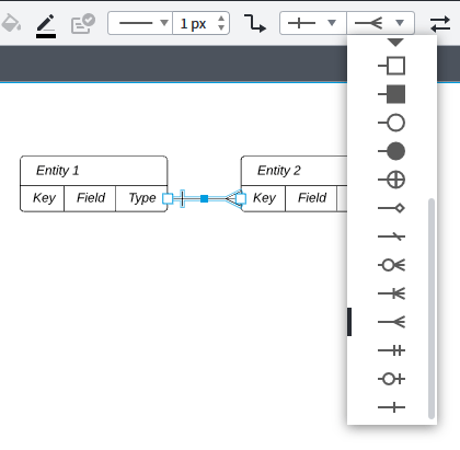 LucidChart user interface for representing the cardinalities in the diagram